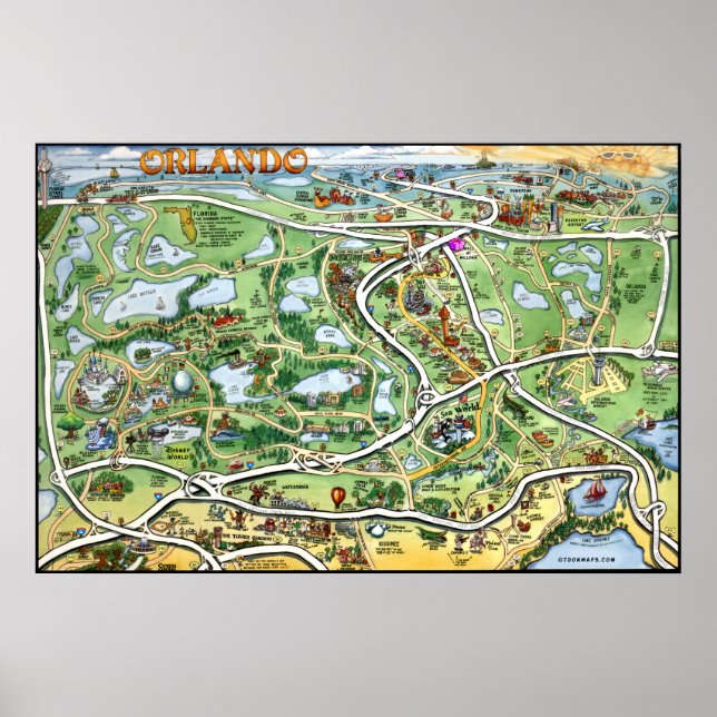 Orlando Florida Tecknad Karta Poster (Framsidan)