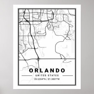 Orlando Florida USA Travel City Karta Poster