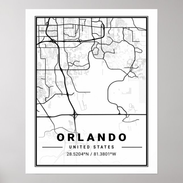 Orlando Florida USA Travel City Karta Poster (Framsidan)