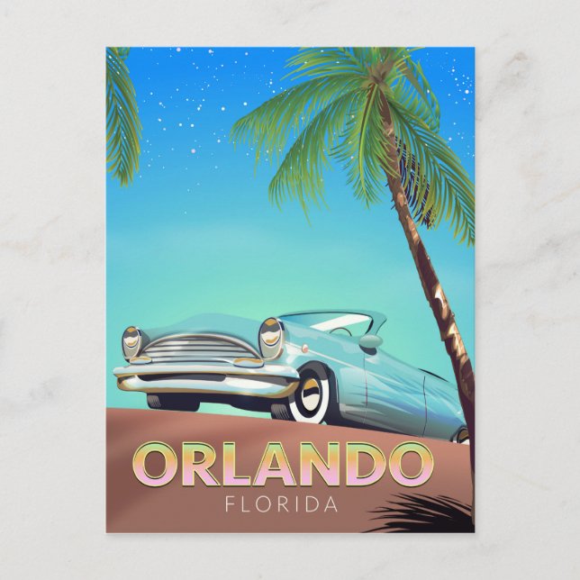 Orlando Florida vintage resemålningaffisch, Vykort (Framsida)