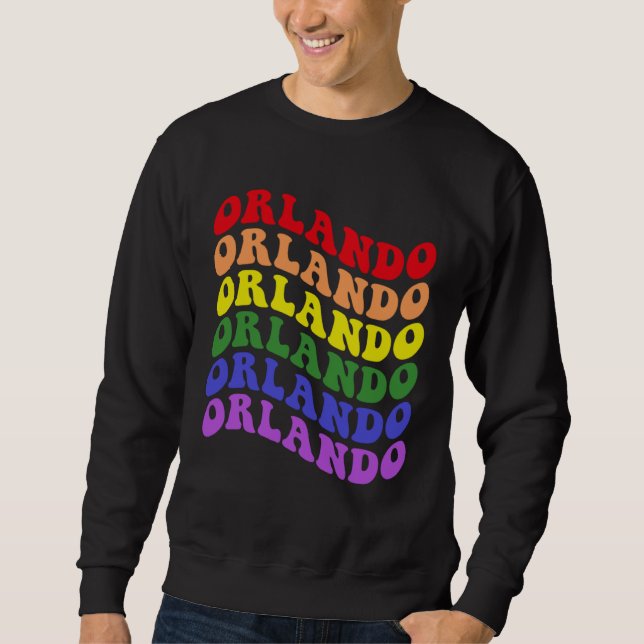 Orlando Gay Pride Rainbow LGBTQ LGBT Groovy Retro Lång Ärmad Tröja (Framsida)