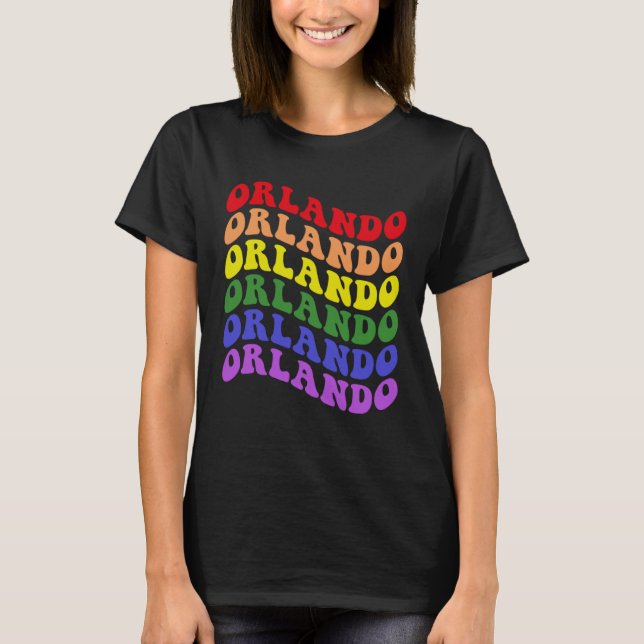 Orlando Gay Pride Rainbow LGBTQ LGBT Groovy Retro T Shirt (Framsida)