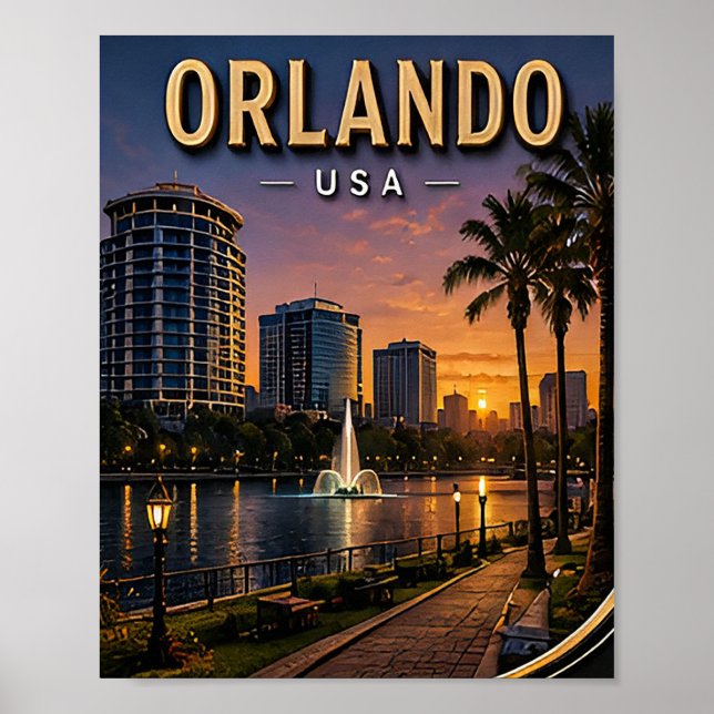 Orlando Lake Eola och Downtown Skyline Poster (Framsidan)