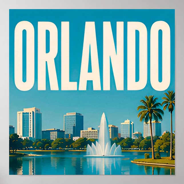 Orlando Lake Eola och Downtown Skyline Poster (Framsidan)