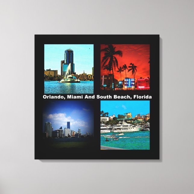 Orlando, Miami, South Beach Collage Canvastryck (Framsida)