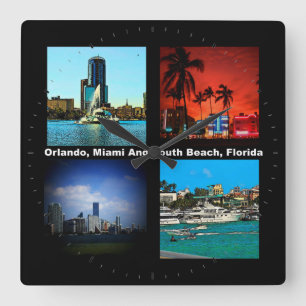 Orlando, Miami, South Beach Collage Fyrkantig Klocka