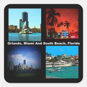 Orlando Miami South Beach Collage Fyrkantigt Klistermärke