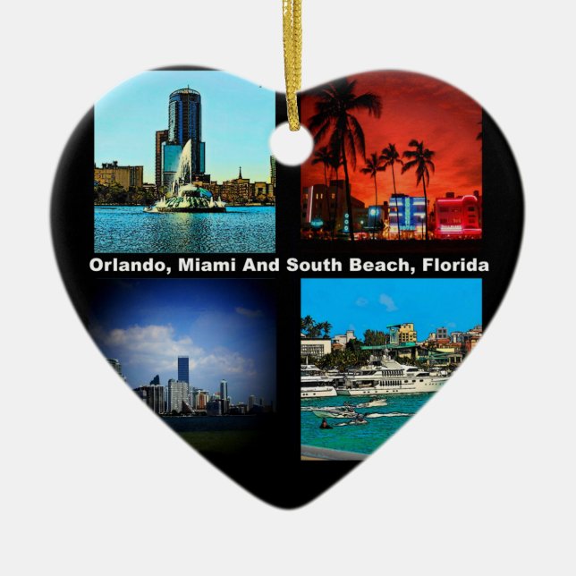 Orlando, Miami, South Beach Collage Julgransprydnad Keramik (Framsidan)