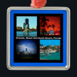 Orlando, Miami, South Beach Collage Julgransprydnad Metall<br><div class="desc">Orlando Miami South Beach Collage om det mesta av berömdens reseområden i Florida. En stor del av delstaten Florida ligger på en peninsula mellan Mexikos Bukt, Atlanten och Floridas sund. Florida har det längsta kusten i det angränsande Förenade Stater, som omfattar cirka 1 350 sjömil. Alla kärlek att resa. Personligen...</div>