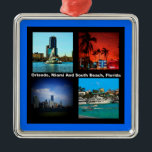 Orlando, Miami, South Beach Collage Julgransprydnad Metall<br><div class="desc">Orlando Miami South Beach Collage om det mesta av berömdens reseområden i Florida. En stor del av delstaten Florida ligger på en peninsula mellan Mexikos Bukt, Atlanten och Floridas sund. Florida har det längsta kusten i det angränsande Förenade Stater, som omfattar cirka 1 350 sjömil. Alla kärlek att resa. Personligen...</div>