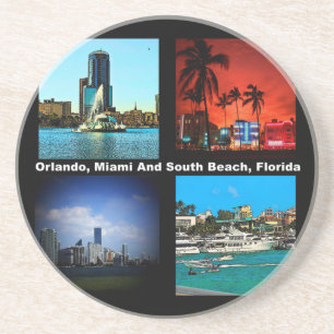 Orlando, Miami, South Beach Collage Underlägg Sandsten