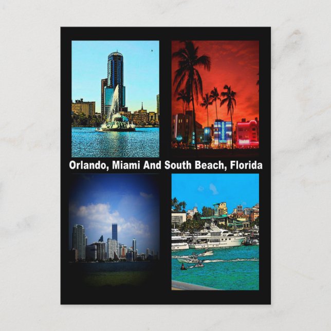 Orlando, Miami, South Beach Collage Vykort (Framsida)