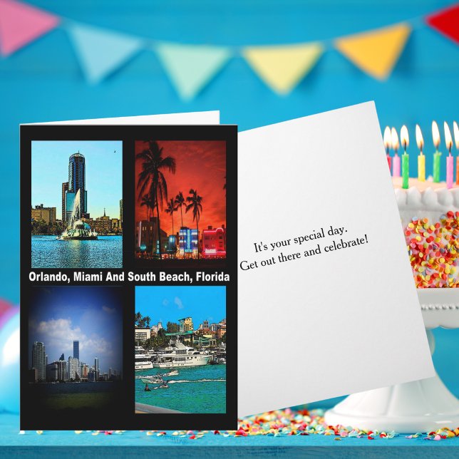Orlando Miami South Beach Florida Collage Födelsed Kort (Orlando Miami South Beach Florida Collage Birthday Card)