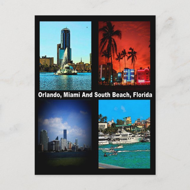 Orlando, Miami, South Beach Kollage Vykort (Framsida)