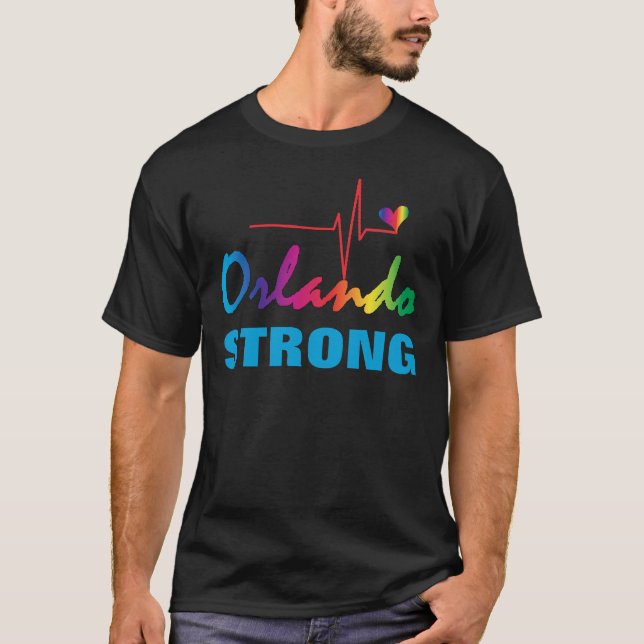Orlando pulserar den starka regnbågen hjärta LGBT T-shirt (Framsida)
