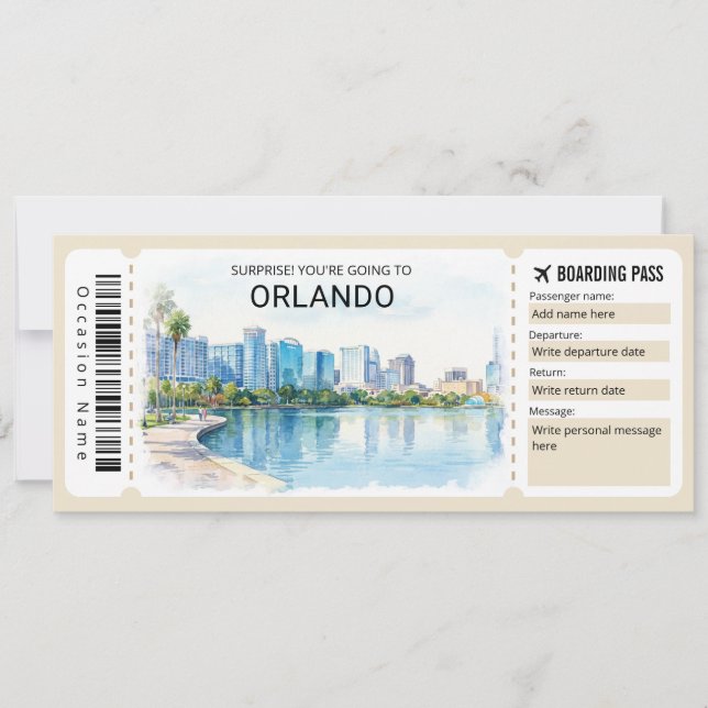 Orlando-resa Boarding Pass Biljett Inbjudningar (Framsida)