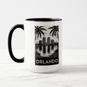 Orlando Skyline Svart och Vitt Träsnitt Lake Eola Mugg