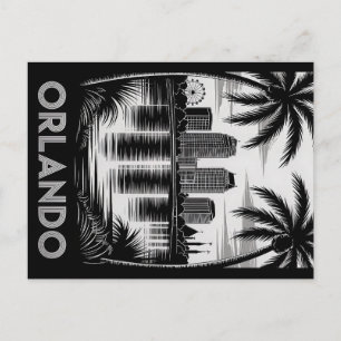 Orlando Skyline Svart och Vitt Träsnitt Lake Eola Vykort