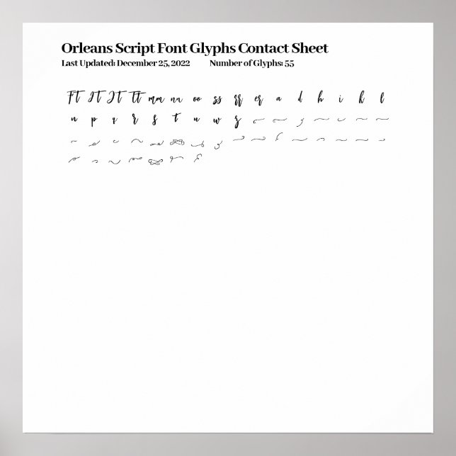 Orleans Script Teckensnitt Kontakt Lakan Poster (Framsidan)