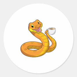 Orm med Kopp i kaffe Runt Klistermärke