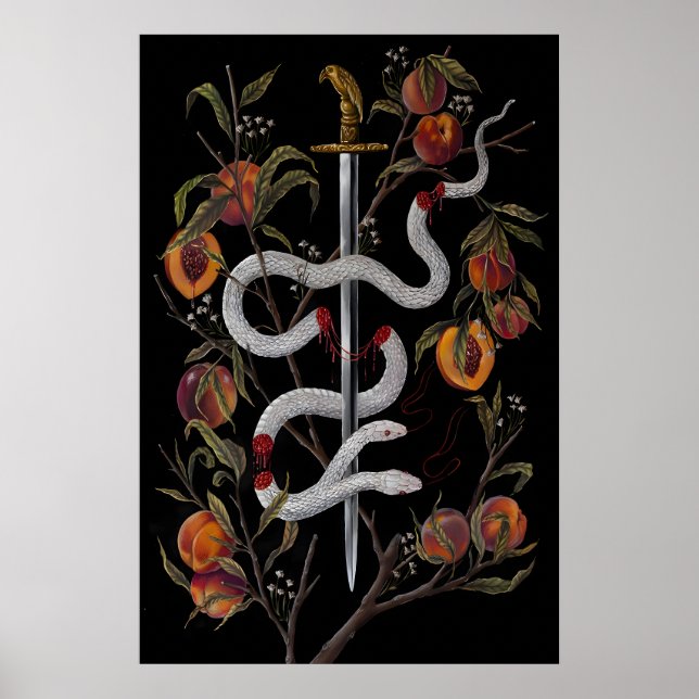 Orm med svärd och persikor Mörk Akademia - Tryck (Framsidan)