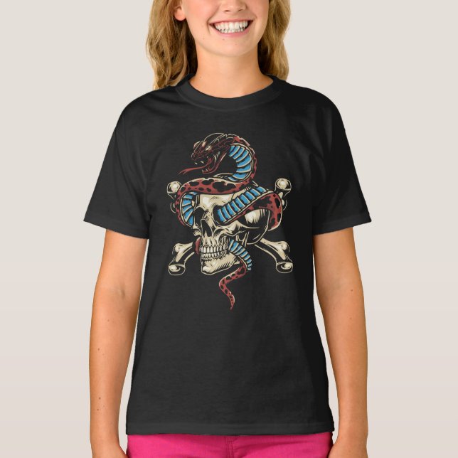 Orm och Dödskalle Gotisk Konstverk T Shirt (Framsida)