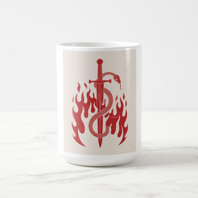 Orm och svärd Risograf konsttryck | Röd flamma Kaffemugg (Center)