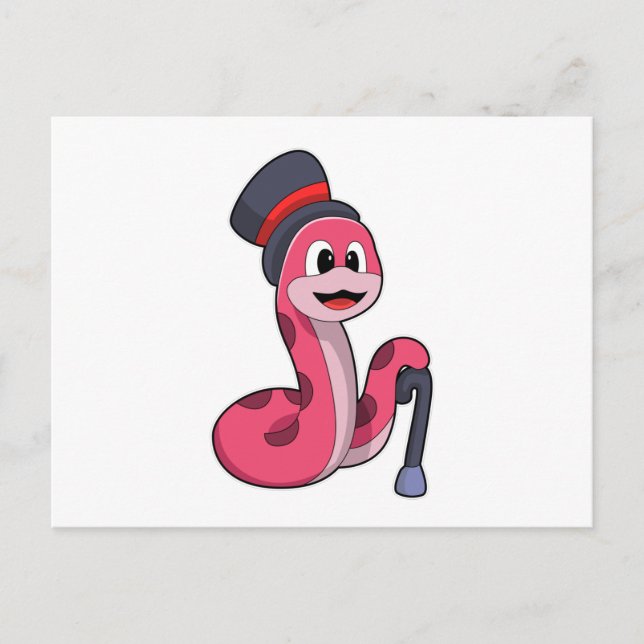 Orm som gentleman med hatt och promenadsticka vykort (Framsida)