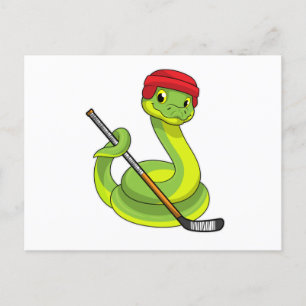 Orm vid ishockey med ishockeyklubba vykort