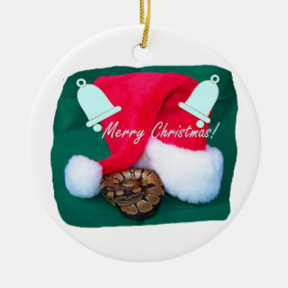 Orm vid santa hattgod jul och klockor julgransprydnad keramik