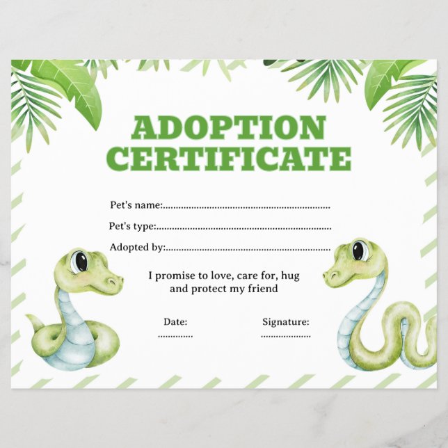 Ormbarn-adoptivcertifikat redigerbart reklamblad (Framsidan)