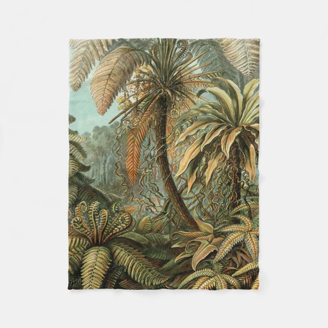 Ormbunks Palmträd Antik Botanisk Ormbunks Konst Fleecefilt (Framsidan)