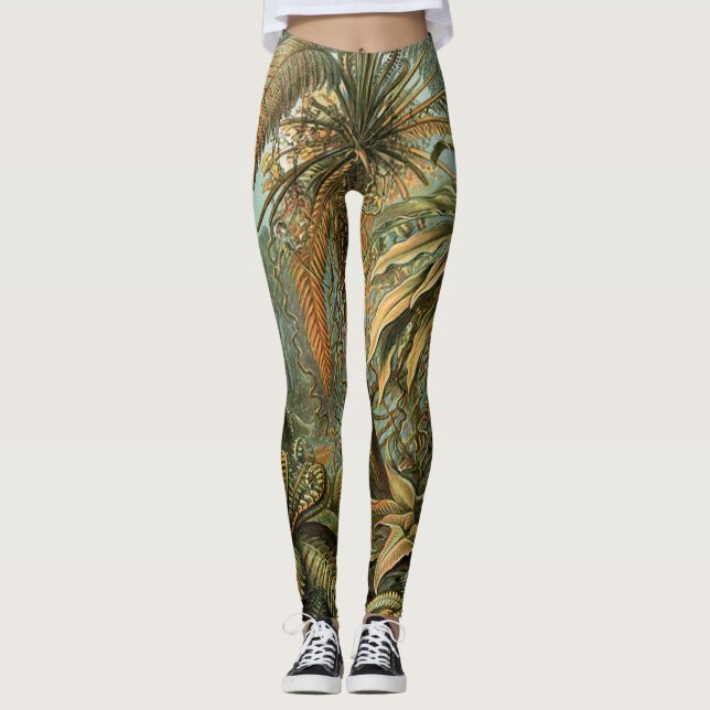 Ormbunks Palmträd Antik Botanisk Ormbunks Konst Leggings (Framsida)