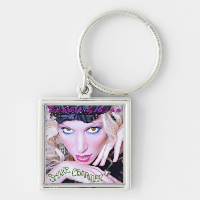 Ormcharmörnyckelring Fyrkantig Silverfärgad Nyckelring (Framsidan)