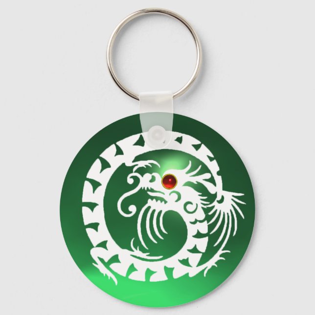 ORMDRAGON,vit,röd rubin, grön jade Nyckelring (Framsida)
