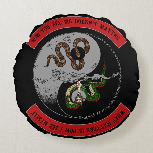 Ormen/draken Ying/den Yang symbolrundan kudder Rund Kudde (Framsidan)