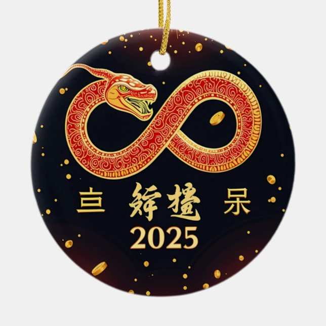 Ormens år 2025 Kinesiskt nyår Julgransprydnad Keramik (Framsidan)