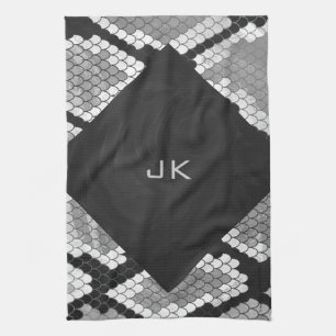 Ormgiv Gray, Vit, och Svart Monogrammerad Kökshandduk
