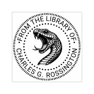 Ormhuvud med blottade huggtänder Bibliotek Boknamn Självfärgande Stämpel