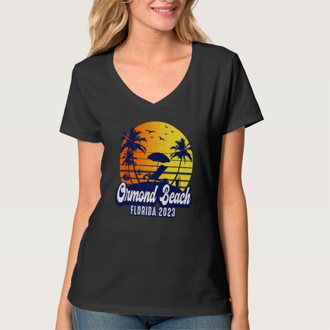 Ormond Beach 2023 Florida Sunset Beach Retro Premi T Shirt (Framsida)