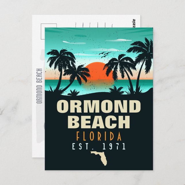 Ormond Beach Florida Retro Sunset Souvenir 60 s Vykort (Fram/baksida)