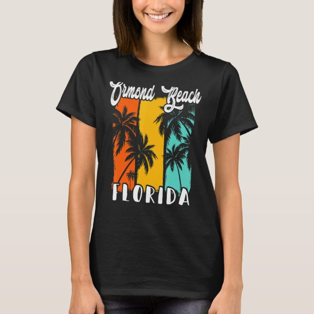Ormond Beach Handflatan Träd Beach Florida Retro V T Shirt (Framsida)