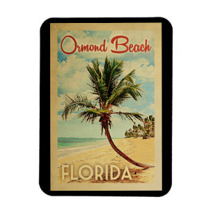 Ormond Beach Handflatan Träd Vintage resor Magnet