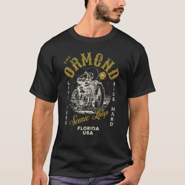Ormond Scenia Loop Florida Motorcycle Ride Distres T Shirt (Framsida)
