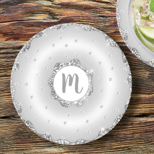 Ormskript i Monogram chic silver glitter Underlägg Papper Rund
