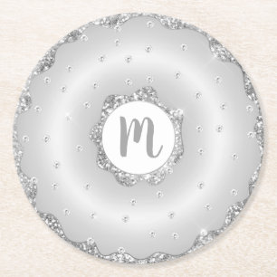 Ormskript i Monogram chic silver glitter Underlägg Papper Rund