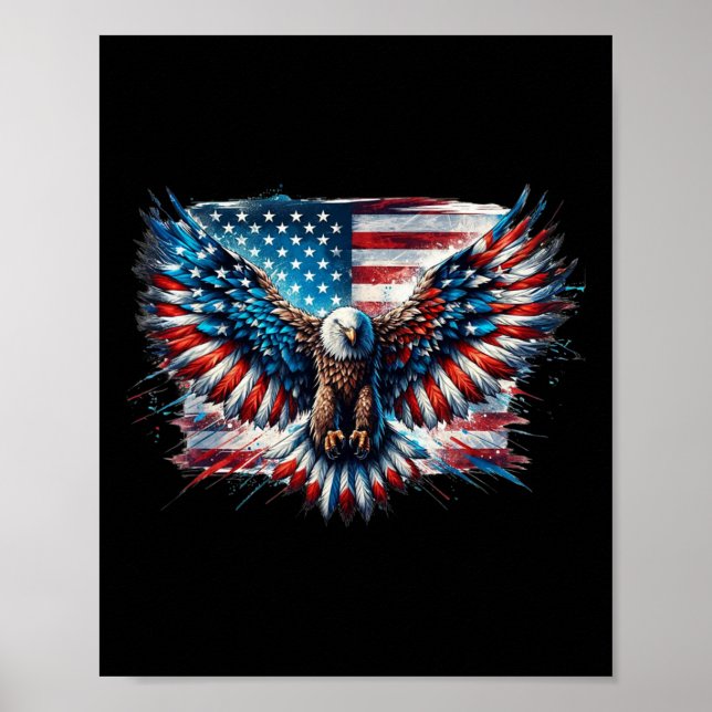 Örn 4:e juli Amerikanska Flagga Patriotic Fre Poster (Framsidan)