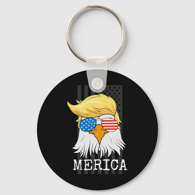 Örn 4:e juli: Trump American Flagga Funny Nyckelring (Framsida)