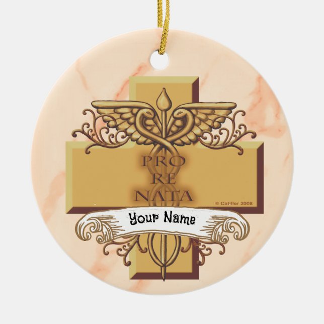 Orn caduceus sköterska julgransprydnad keramik (Framsidan)