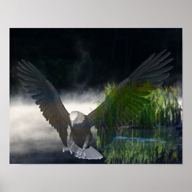 Örn Cattails Mist Pond Fantasy Art Poster (Framsidan)